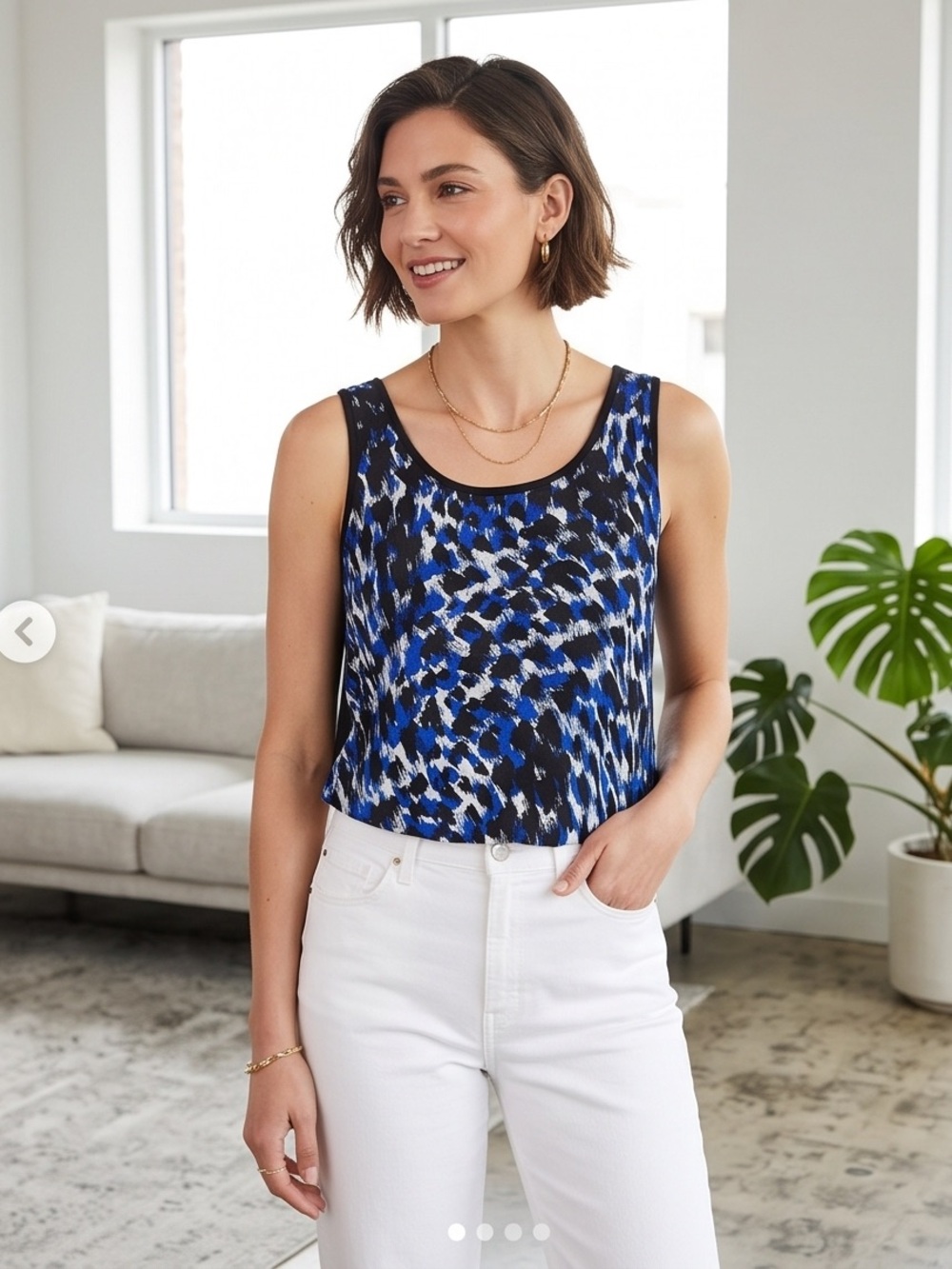 august silk Blue and Black Animal-Print Scoop Neck Tank